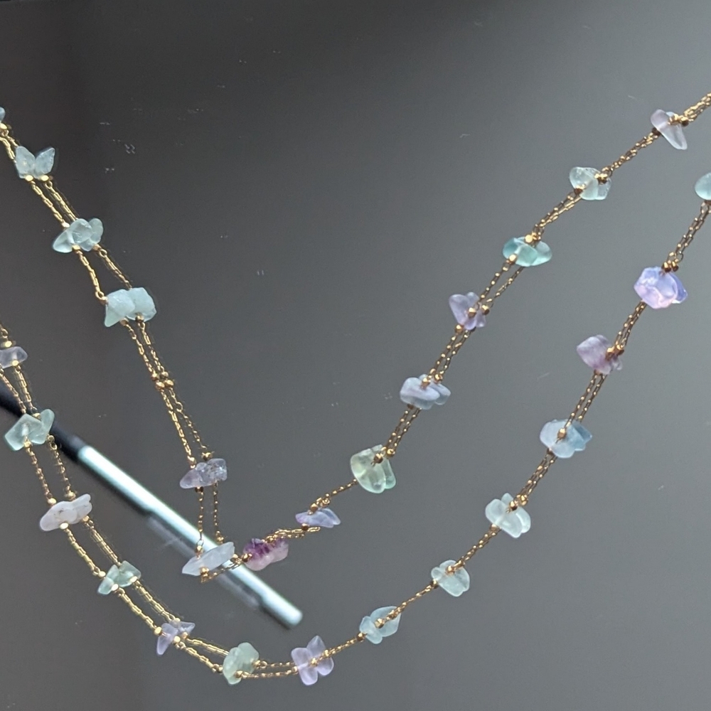 Elegant Gold and Pastel Natural Crystals Reading Glasses Support Chain
